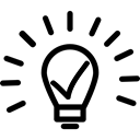 Icono de una bombilla iluminada con el símbolo de check en su interior